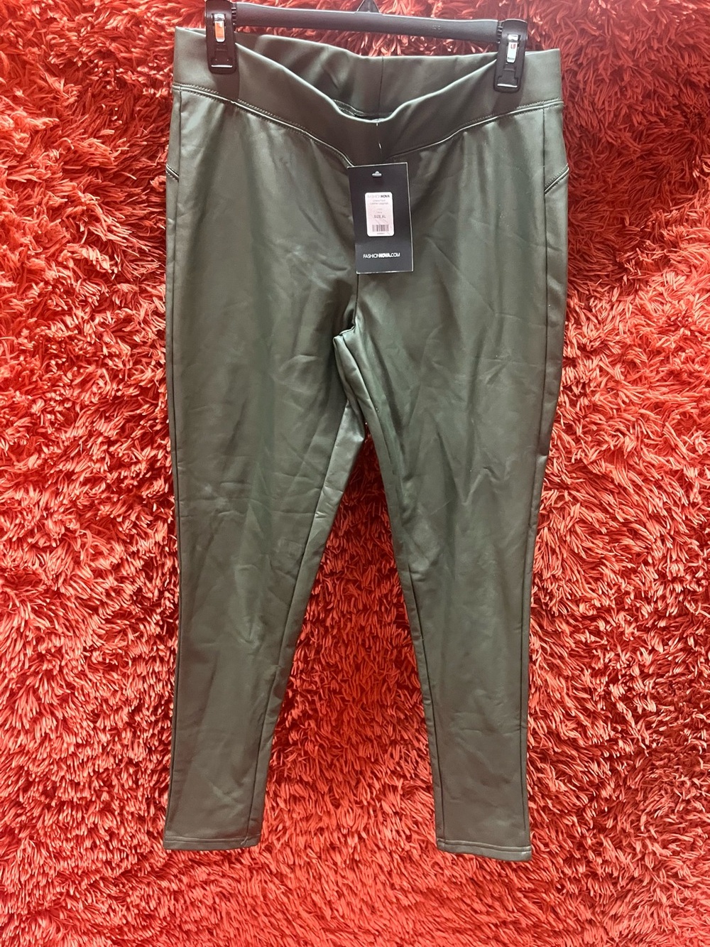 Fashion Nova Olive Green Faux-Leather Leggings Size XL NWT